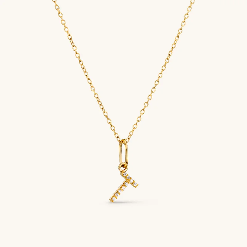 T Crystal Initial Necklace in Gold