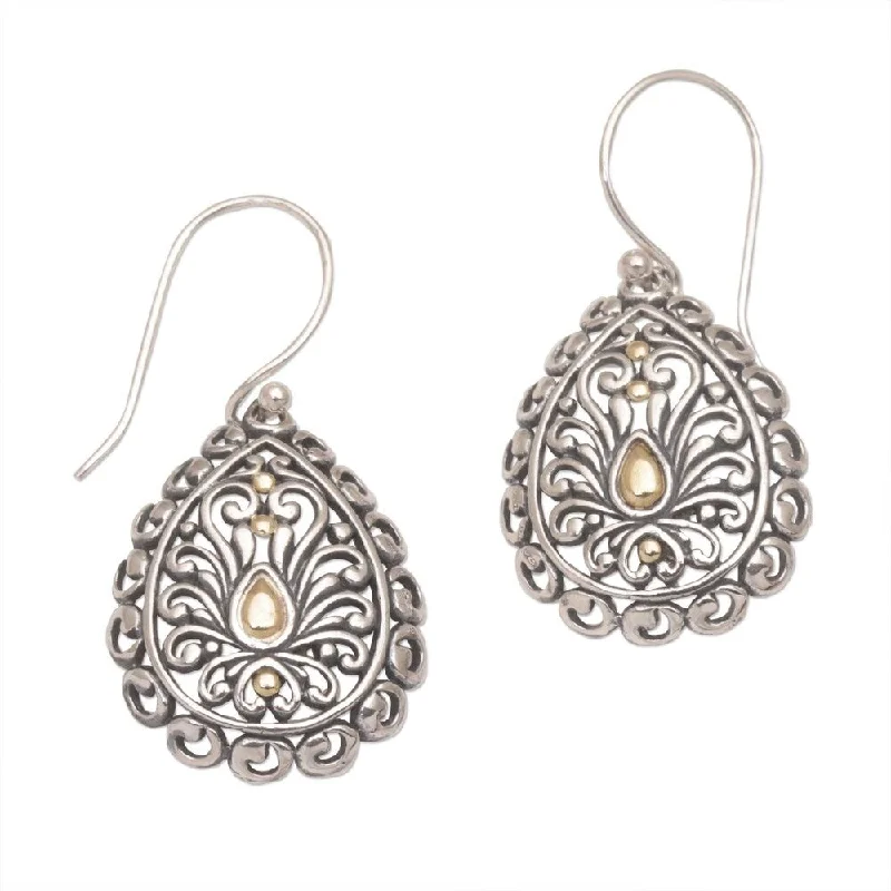 NOVICA Handmade Gold Accented Sterling Silver Everlasting Memory Earrings (Indonesia) - 1.4*0.5