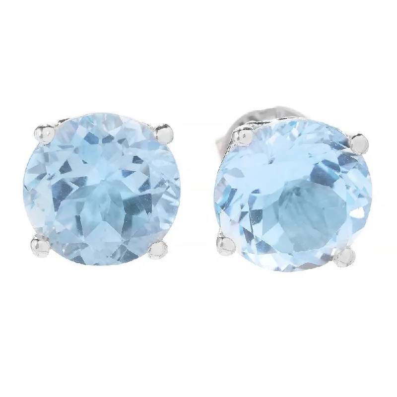 Sterling Silver Round Sky Blue Topaz Stud Earrings