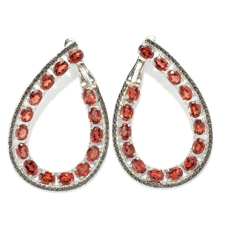 Sterling Silver 6.83ctw Red Garnet Gemstone Curved Hoop Earrings 1.25"L