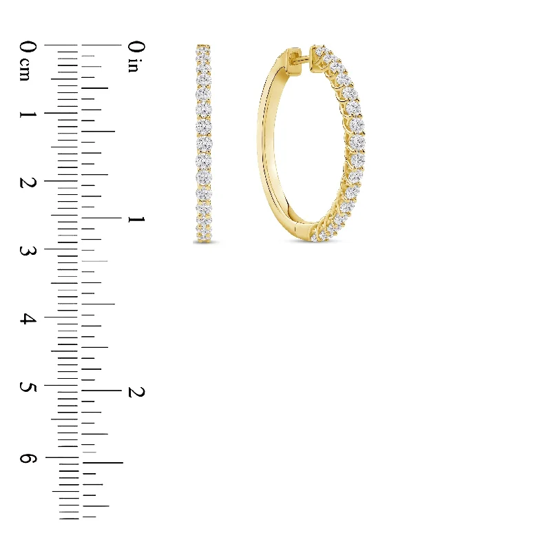 Lab Grown 1 1/2ct TDW Diamond Hoop Earrings in 14k Gold for Women