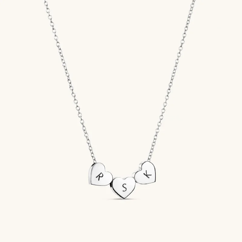 Amo Heart Triple Bead Necklace in Silver