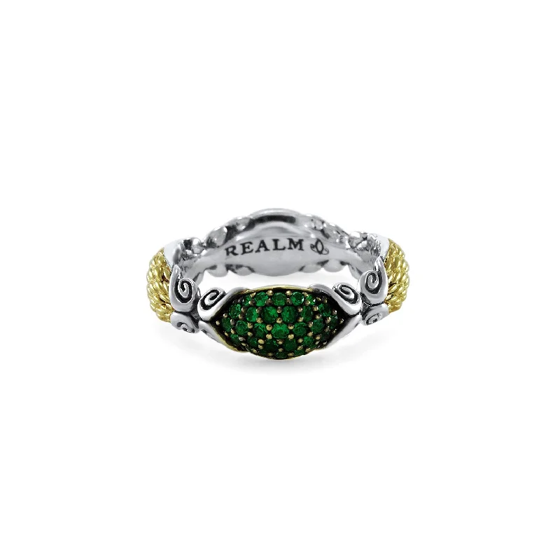 Mosaic Pavé Stack Ring 6.5mm - Two Tone + CZ Vert