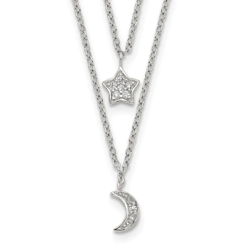 Sterling Silver Cubic Zirconia 16-inch Celestial Moon and Star Necklace