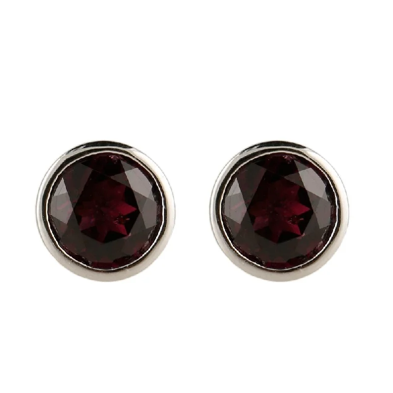 Rhodium over Sterling Silver Stud Earrings in Rhodolite