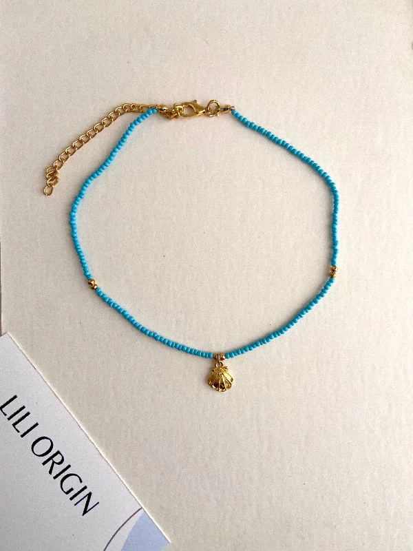 Blue Oyster beaded choker