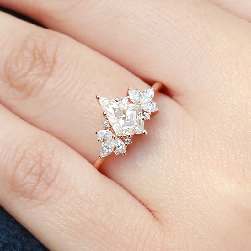 Unique Kite Cut Moissanite Butterfly Cluster Engagement Ring