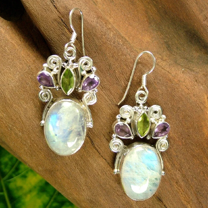 Handmade Sterling Silver 'Aura' Multi-gemstone Earrings (India)