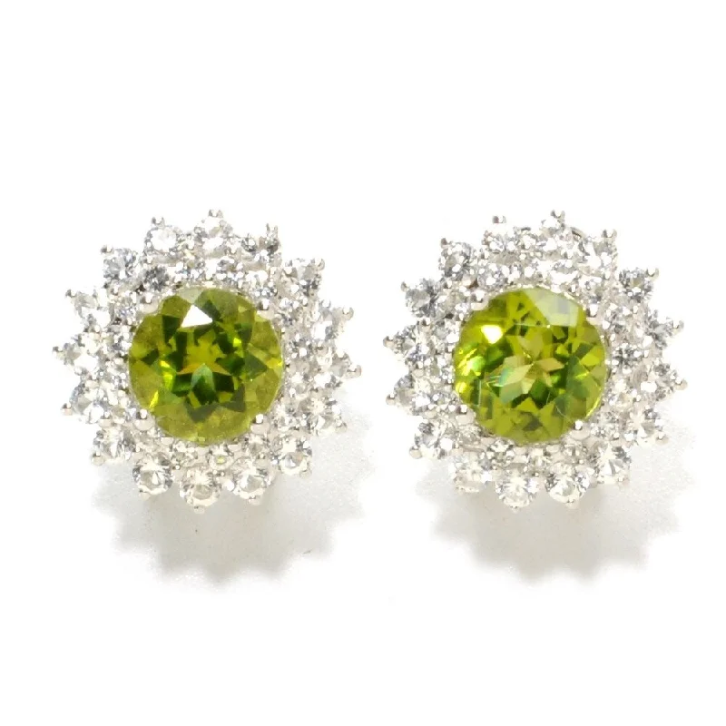 Sterling Silver Peridot and White Topaz Earrings with Omega Backs