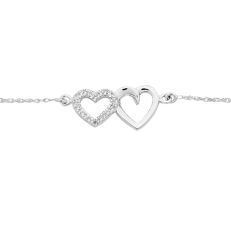 Sterling Silver Double Open Heart Cubic Zirconia Bracelet