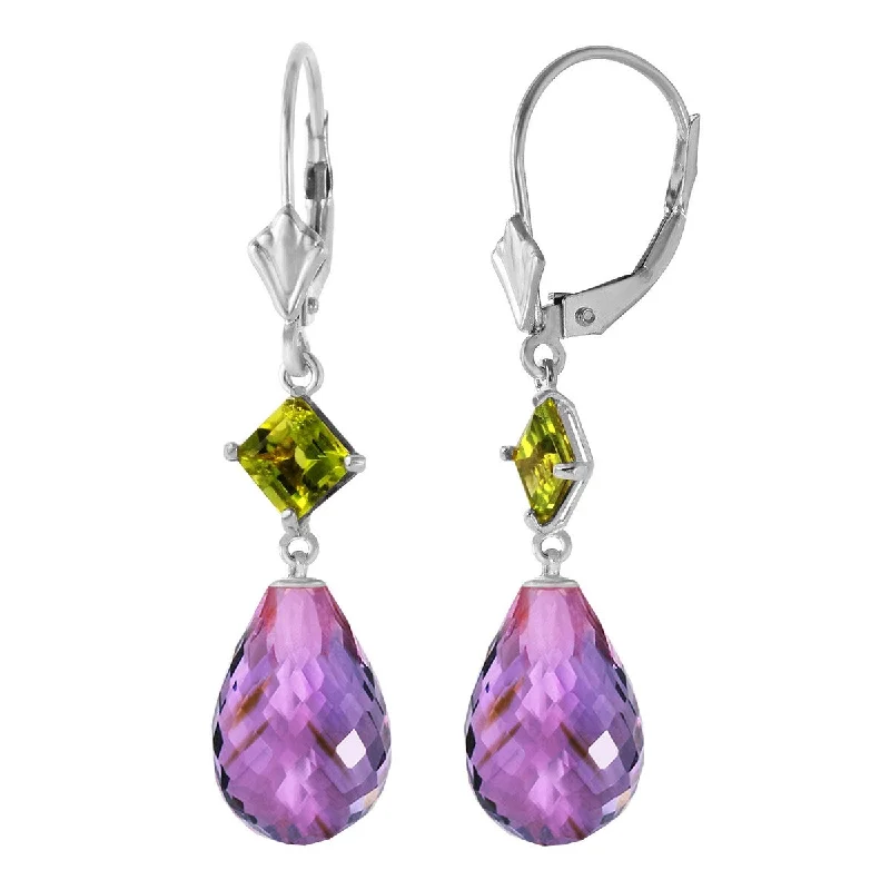 14K Solid Gold Leverback Gemstone Earrings w/ Peridots & Amethysts