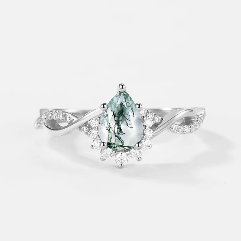 1.5ct Pear Moss Agate Infinity Engagement Ring - Barbara