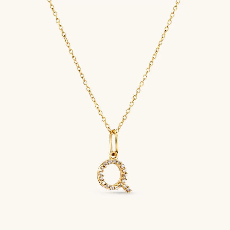 Q Crystal Initial Necklace in Gold