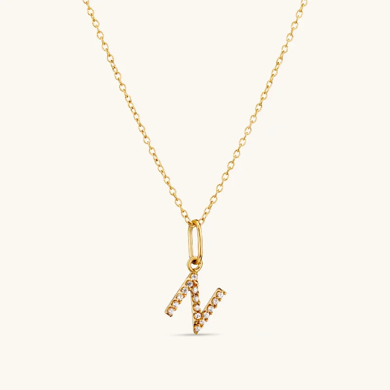 N Crystal Initial Necklace in Gold