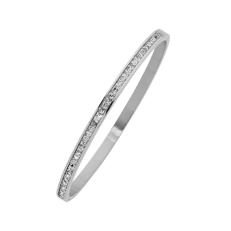 Stainless Steel Crystal Princess Channel Hinge Bangle