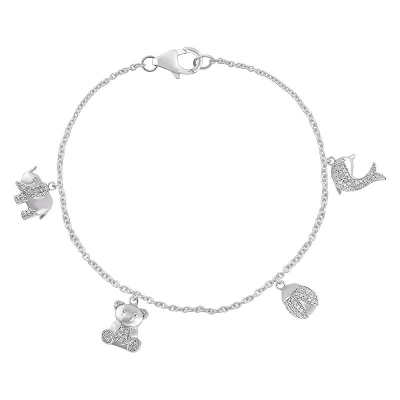 Children's Diamond Charm Bracelet in Sterling Silver