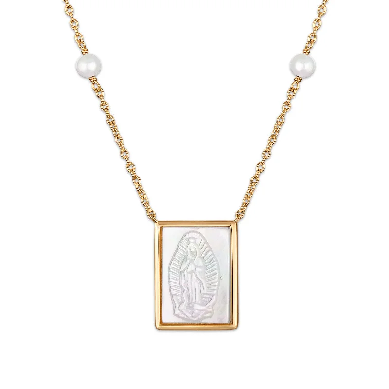 Square Mother of Pearl Guadalupe 16 plus 2-inch Necklace in Yellow Plated Sterling Silver