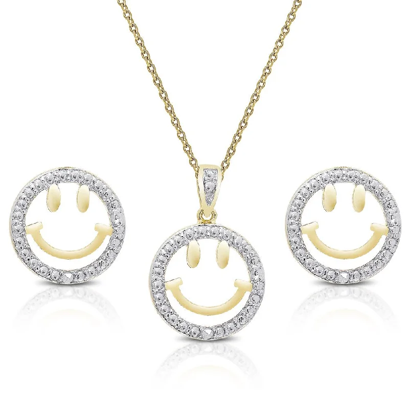 Finesque Gold over Silver Diamond Accent Smiley Face Necklace and Earrings Set