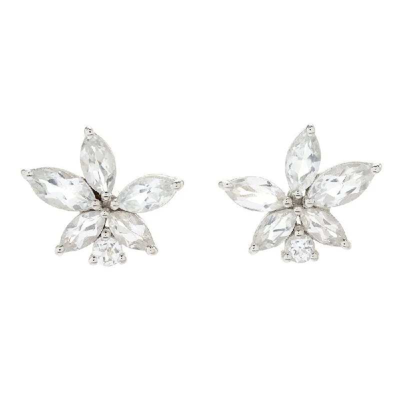 Sterling Silver White Topaz Flower Stud Earrings