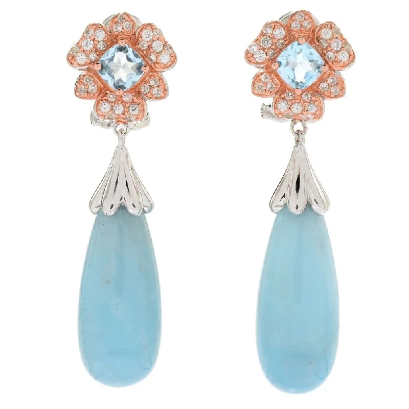 Sterling Silver 1.75" Aquamarine & Gemstone Drop Earrings