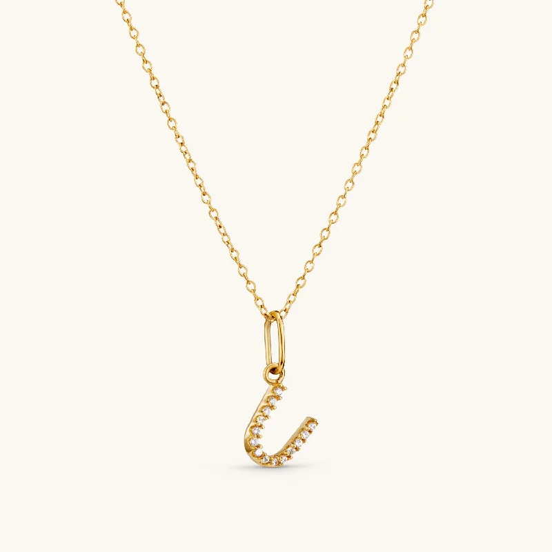 U Crystal Initial Necklace in Gold