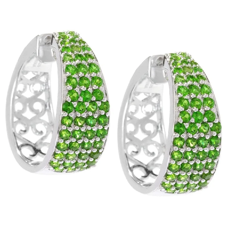 925 Sterling Silver Chrome Diopside Hoop Earrings