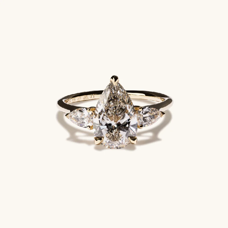 2.11 Pear Lab Diamond 3-Stone Engagement Ring with Hidden Halo