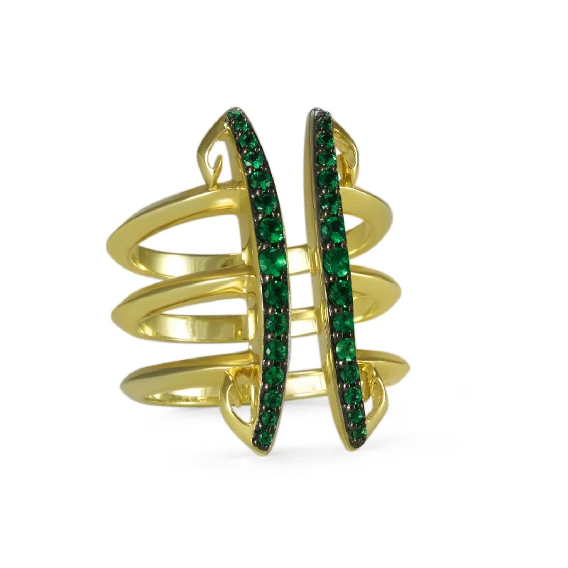 Corset Pavé Ring - 18K Gold Vermeil + CZ Vert