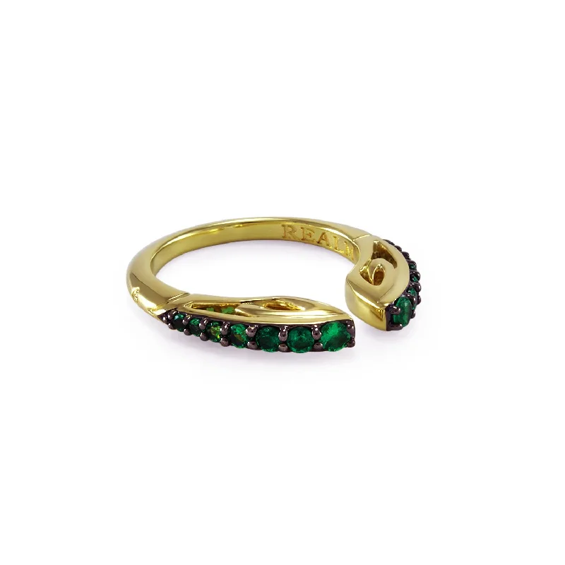 Spirit Pavé Stack Ring 2mm - 18K Gold Vermeil + CZ Vert