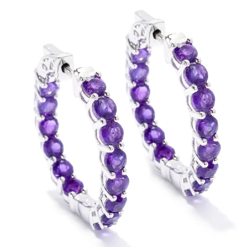 Sterling Silver 1.25-inch Amethyst Inside-out Oval Hoop Earrings