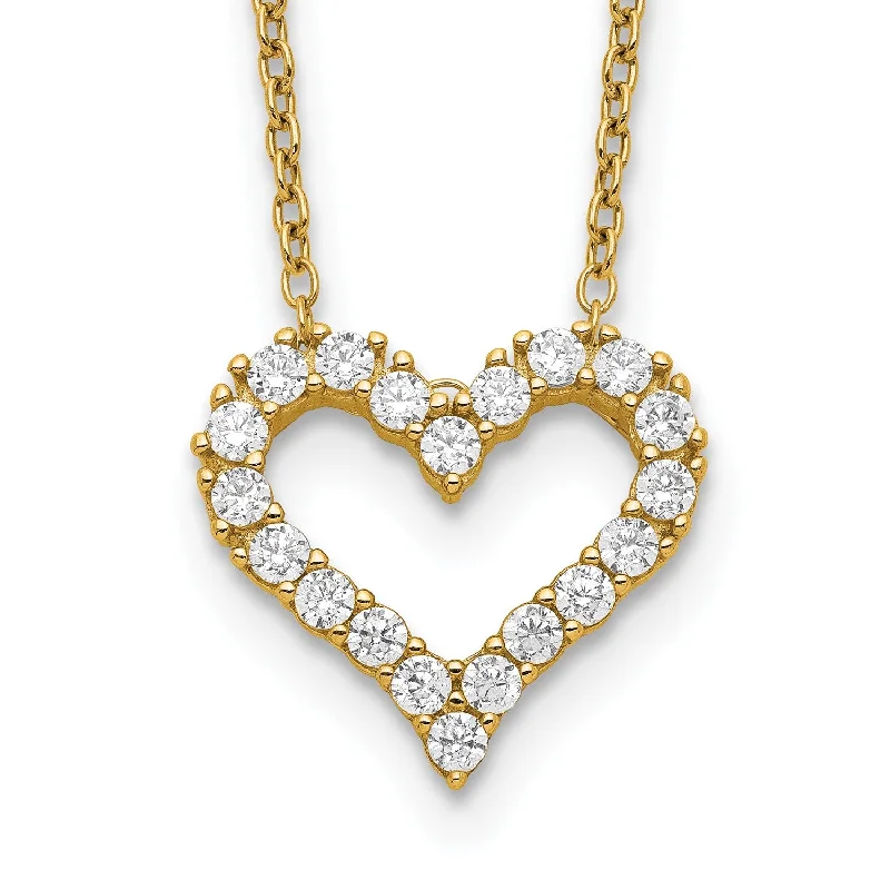 Yellow Gold Plated Sterling Silver Cubic Zirconia 18-inch Heart Necklace