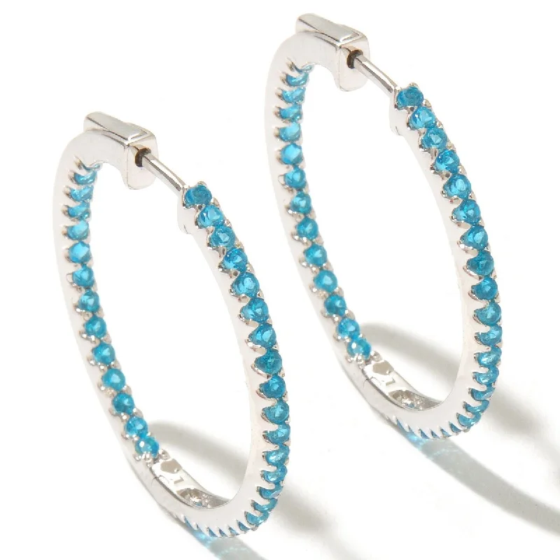 925 Sterling Silver Neon Apatite Hoop Earrings