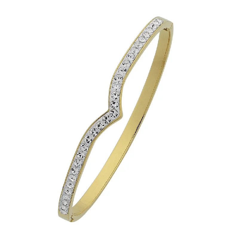 Yellow Stainless Steel Crystal V Hinge Bangle