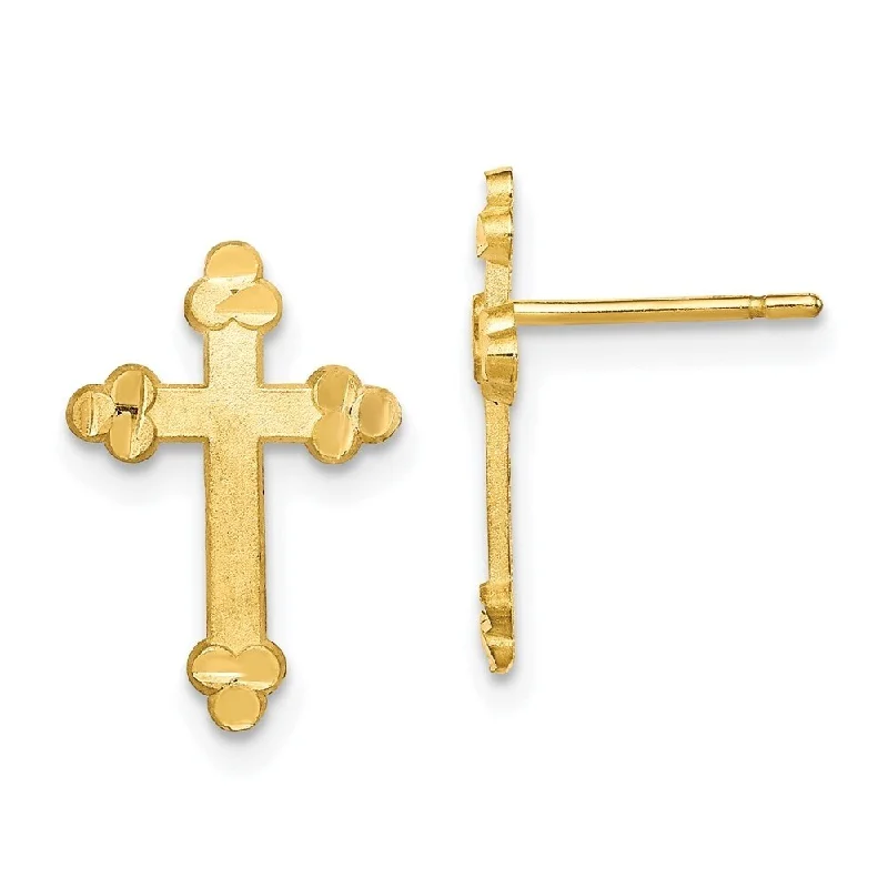 Diamond2Deal 10k Yellow Gold Budded Cross Stud Earrings (L-16mm, W-11mm)