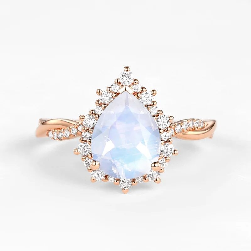 3.0CT Unique Pear Shaped Moonstone Infinity Engagement Ring