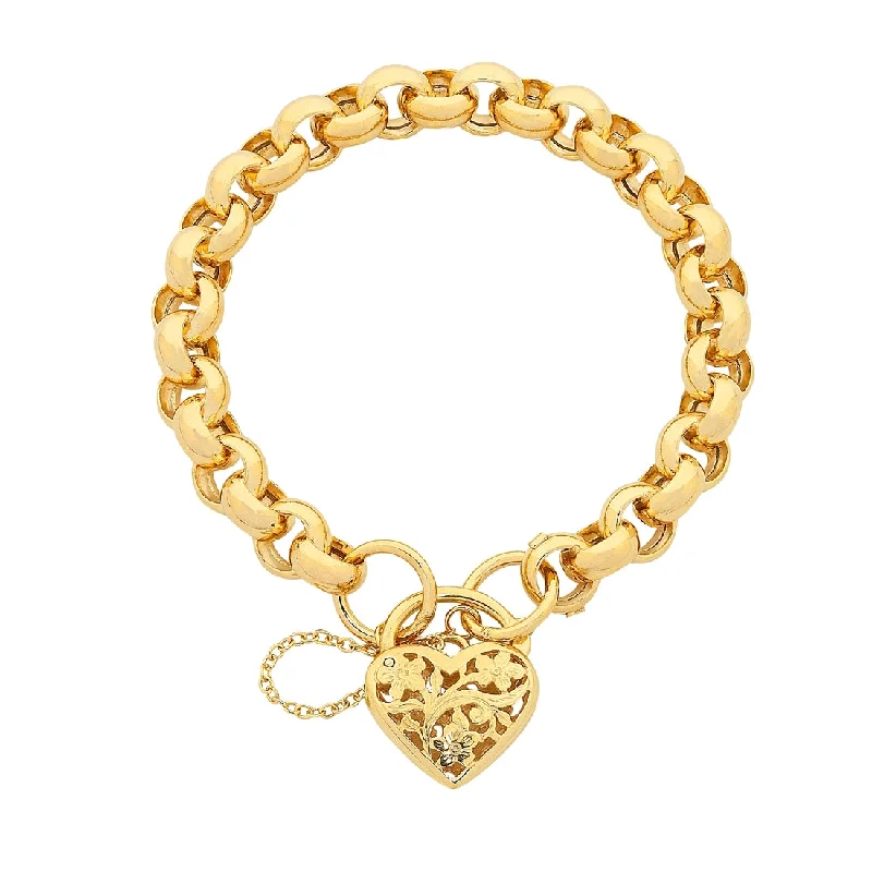 9ct Yellow Gold Filigree Padlock Belcher Bracelet