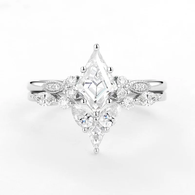 Moissanite White Gold Engagement Ring Set 2pcs