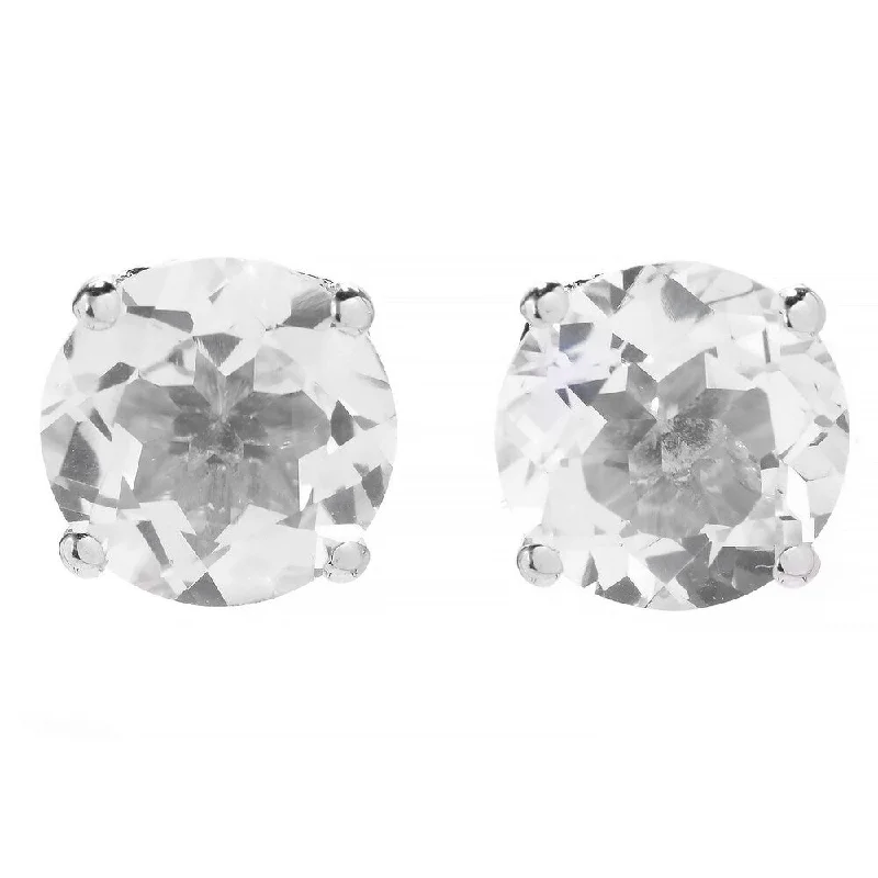 Sterling Silver Round White Topaz Stud Earrings