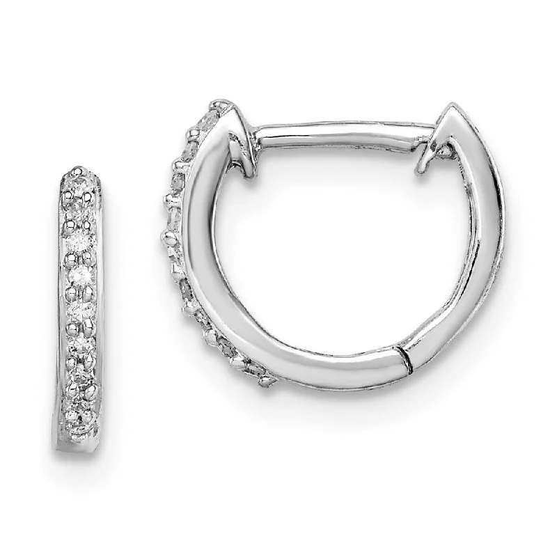 925 Sterling Silver Rhodium Plated 0.10CT Diamond Huggie Hoop Earrings (L-10 mm, W-2 mm)