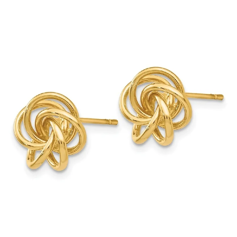 Diamond2Deal 10k Yellow Gold Love Knot Stud Earrings (L-10mm, W-10mm)