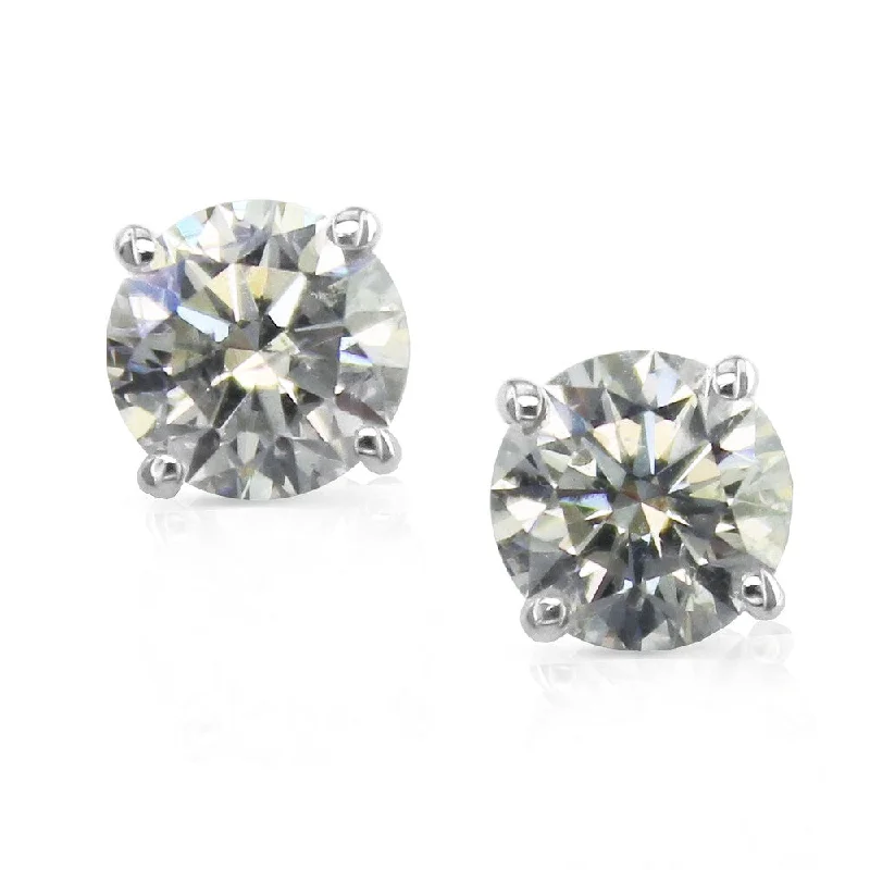 Platinum 1 1/2ct TDW Round Hearts & Arrows Diamond Stud Earrings by Auriya - White (H-I, SI1-SI2)