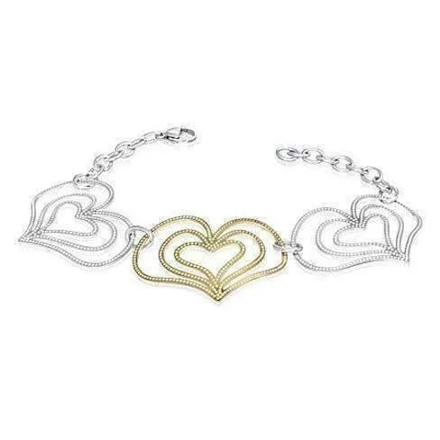 Triple Heart Bracelet With Two Tone 18k Gold Abstract Texture Design