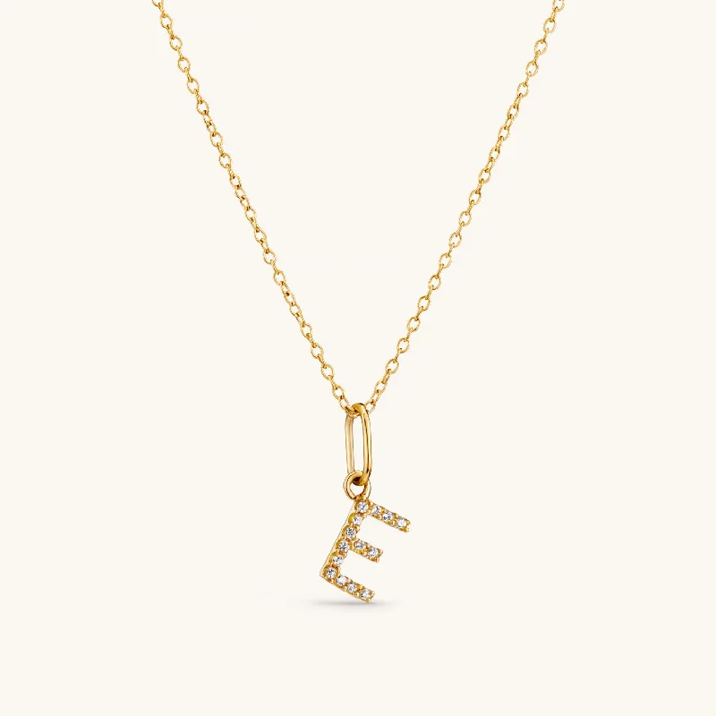 E Crystal Initial Necklace in Gold