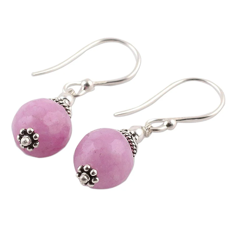 Handmade Aventurine Dangle Earrings, 'Delightful Pink' (India)