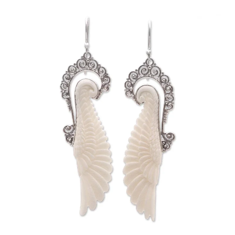 NOVICA Ready to Fly, Sterling silver and bone dangle earrings - 3.1*0.8