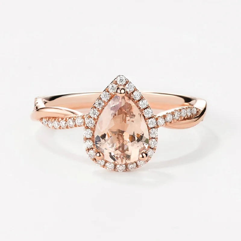 1.5ct Pear Cut Morganite Infinity Halo Engagement Ring