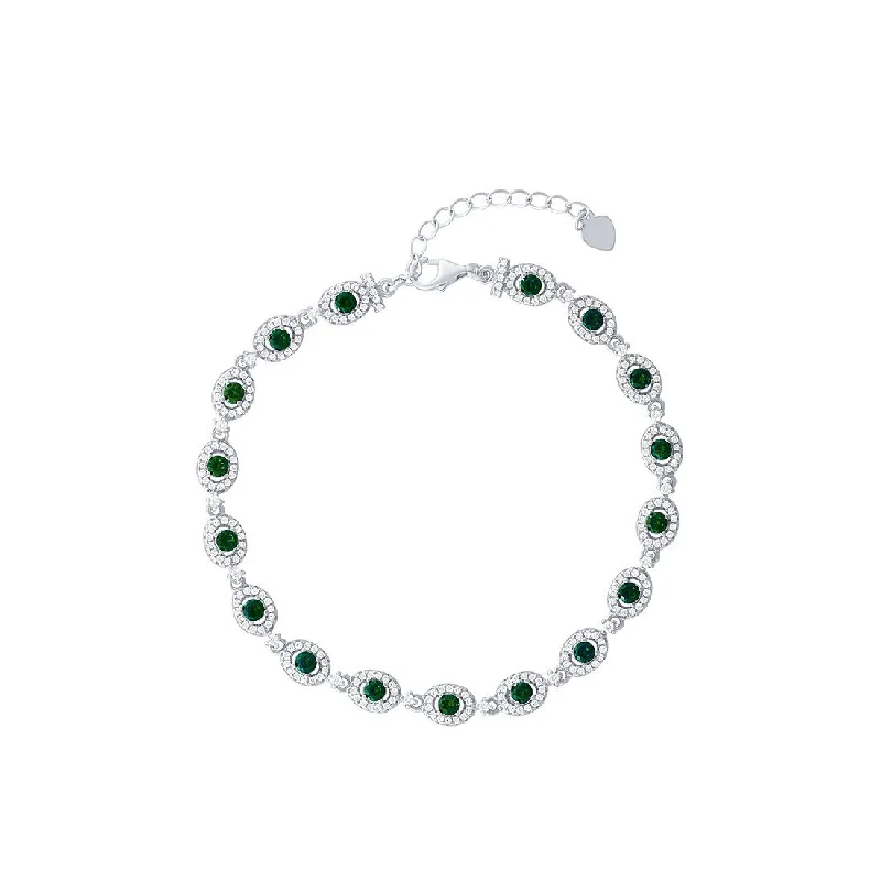 Halo Bracelet with Green Cubic Zirconia in Sterling Silver