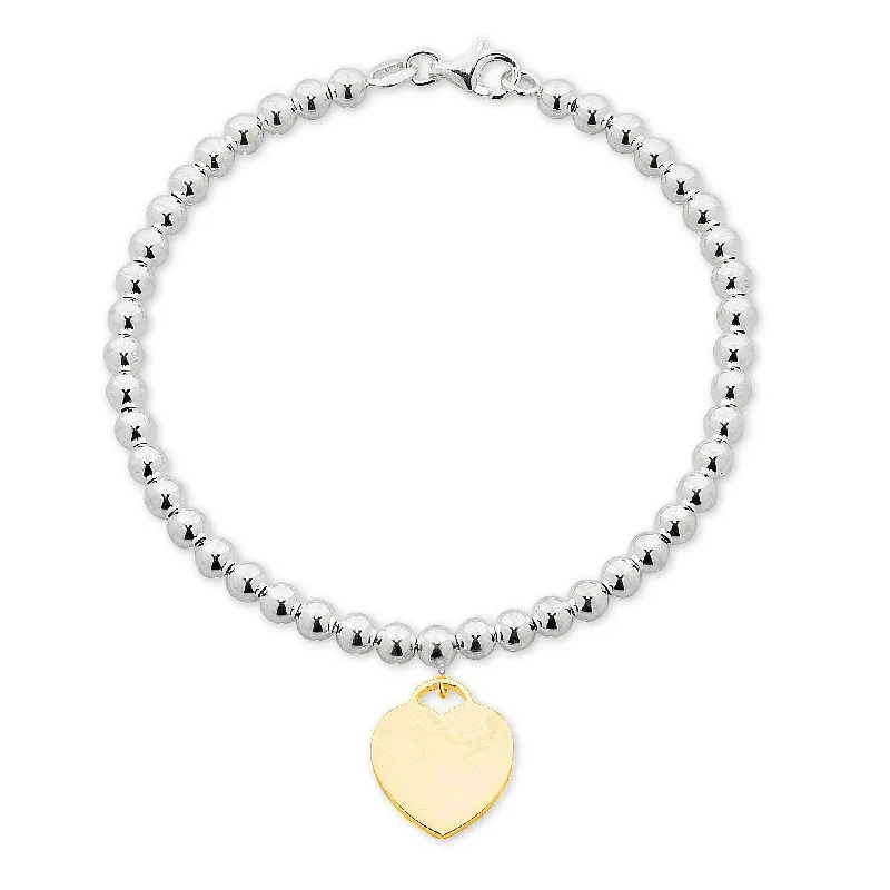 Stainless Steel White Ball Yellow Heart Disc Bracelet