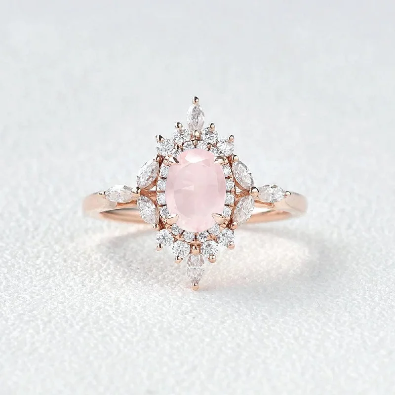 1.0ct Oval Rose Quartz Floral Vintage Engagement Ring