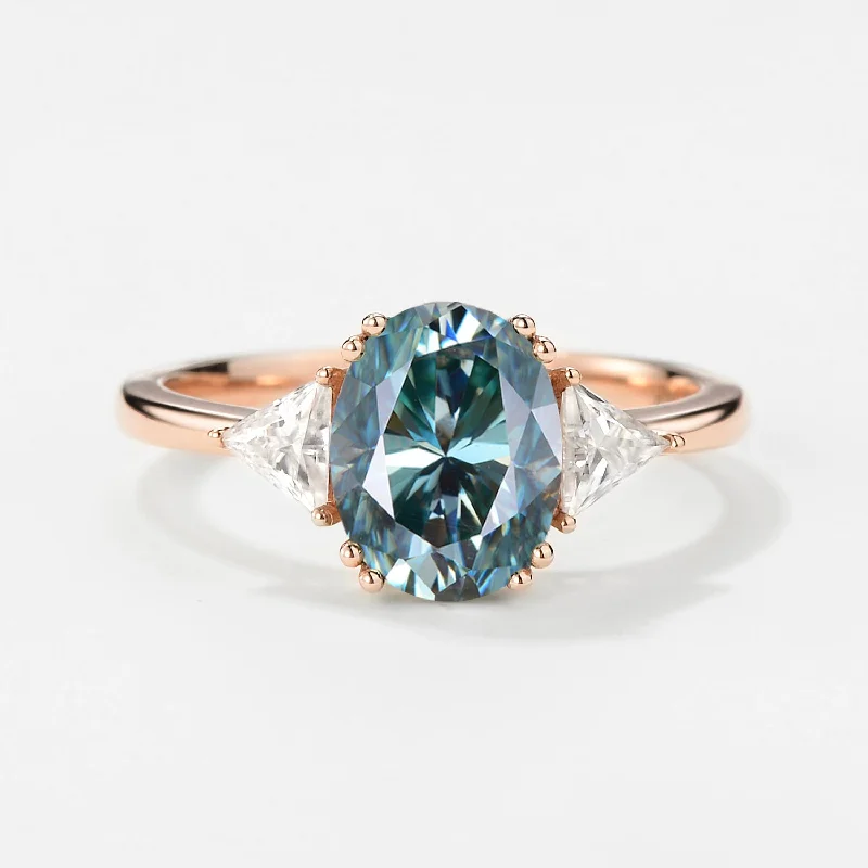 Oval Blue Moissanite Classic Cluster Engagement Ring